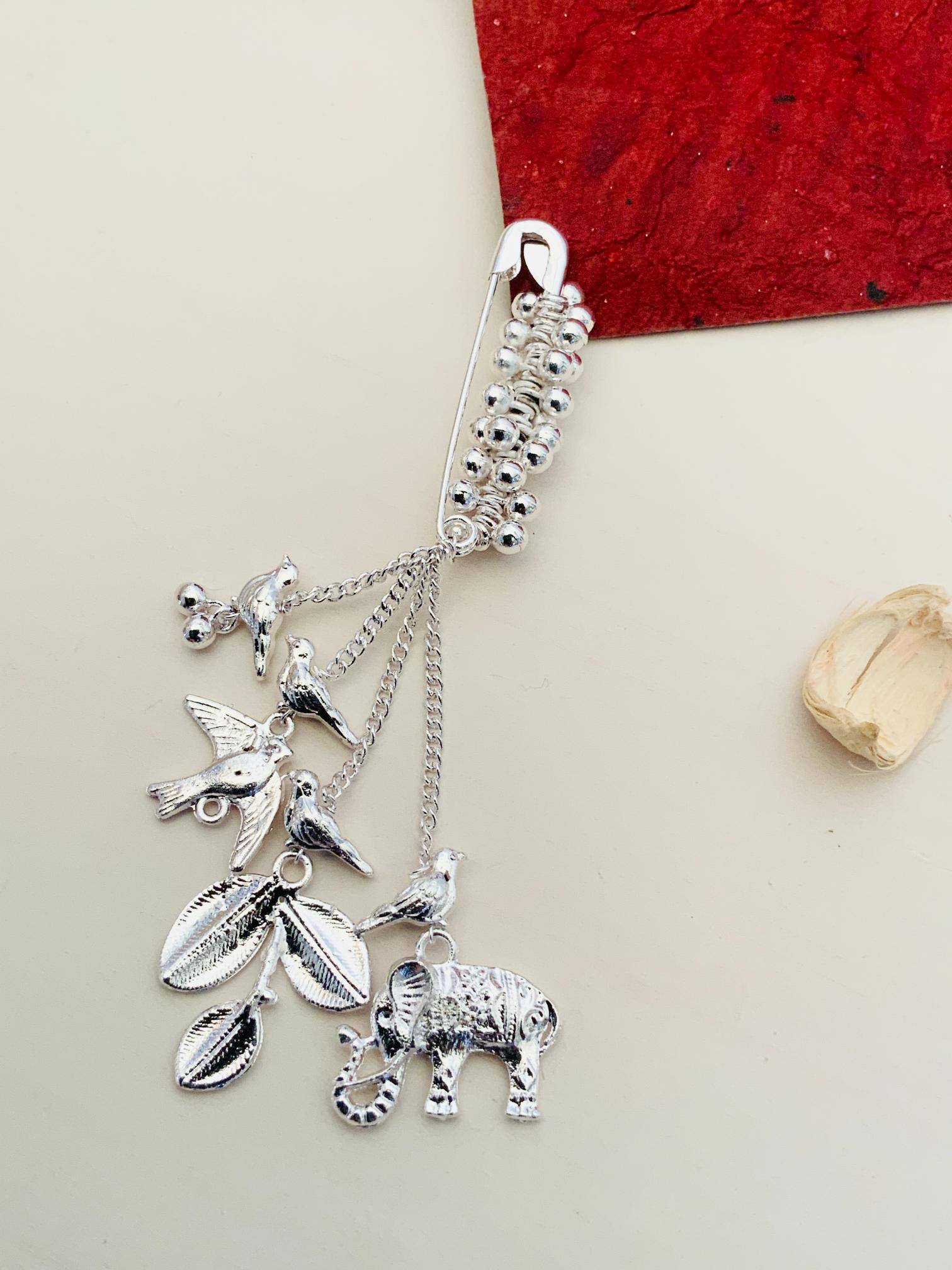 Elephant German Silver Plated Saree Pin