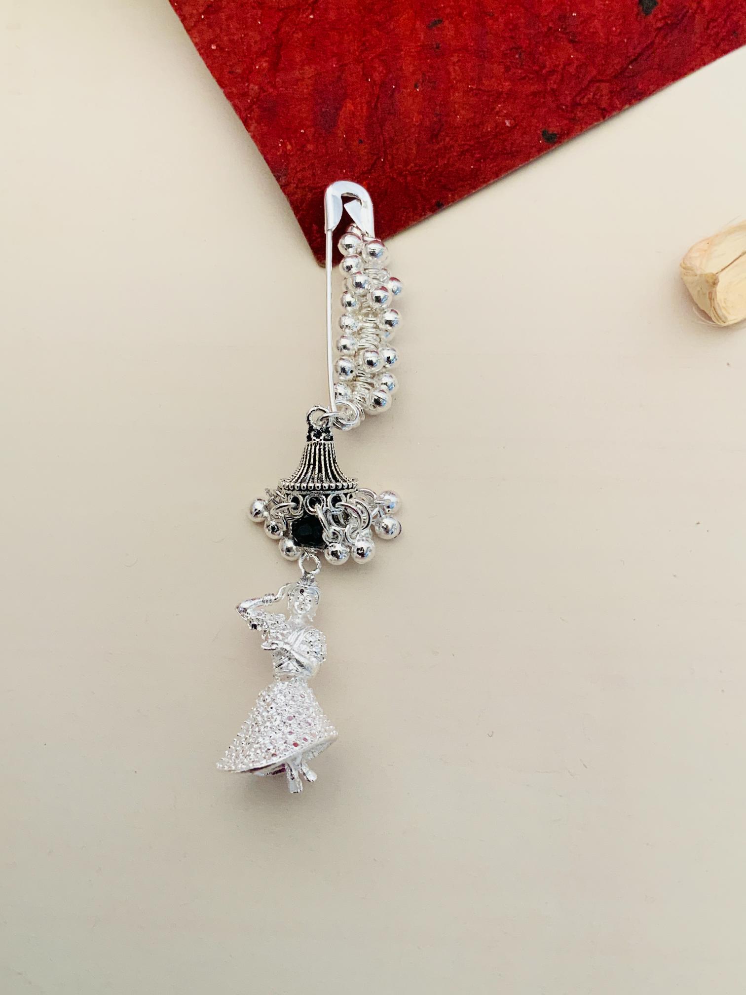 Dancing Doll German Silver Plated Saree Pin