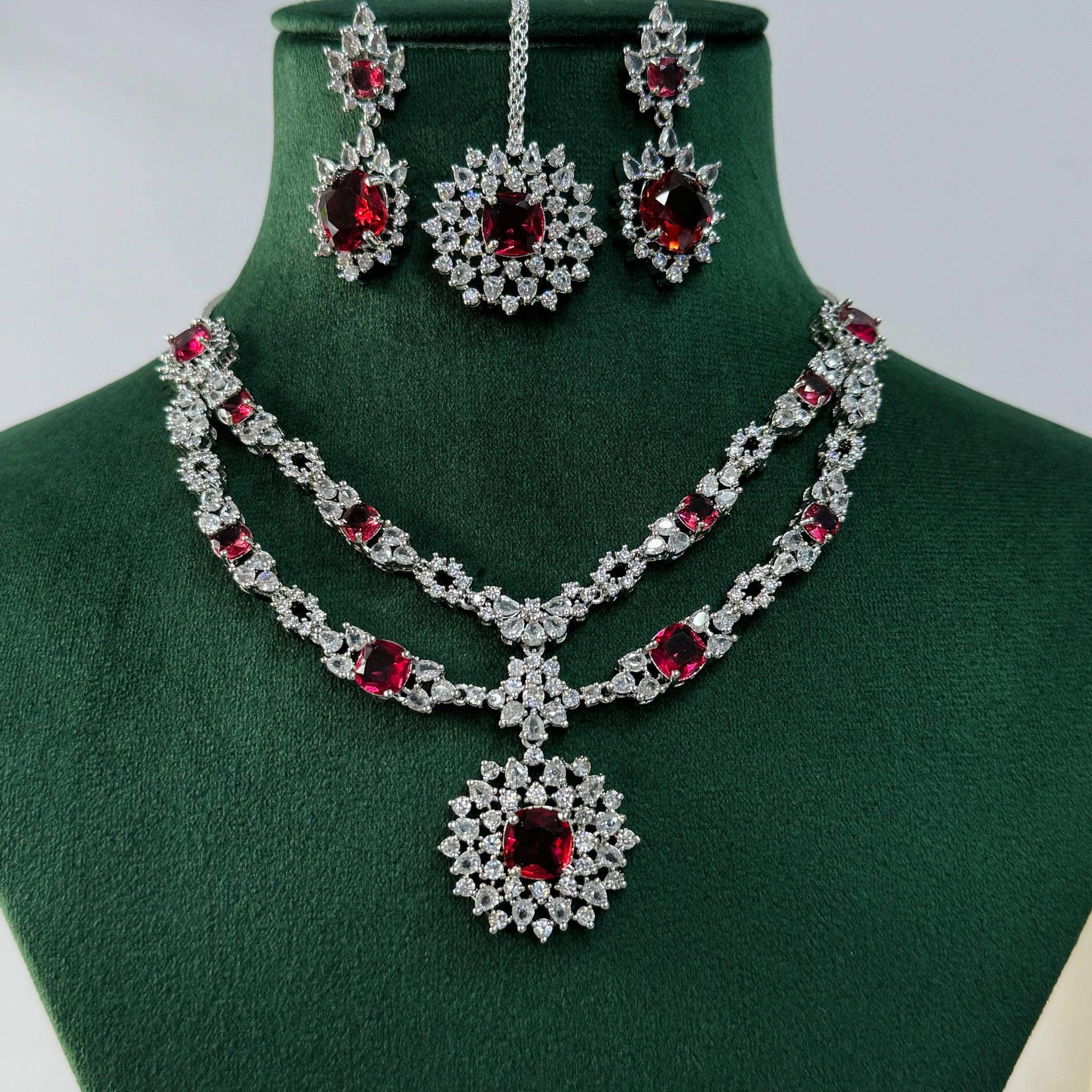 Statement Silver Plated American Diamond Necklace