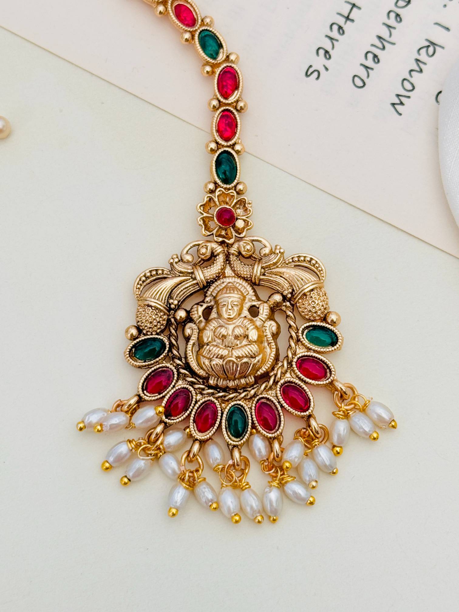 Antique Temple Style Goddess Laxmi Maang Tikka for Women