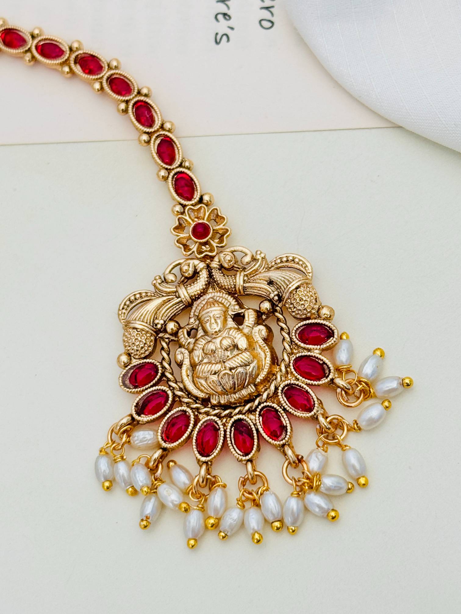 Antique Temple Style Goddess Laxmi Maang Tikka for Women