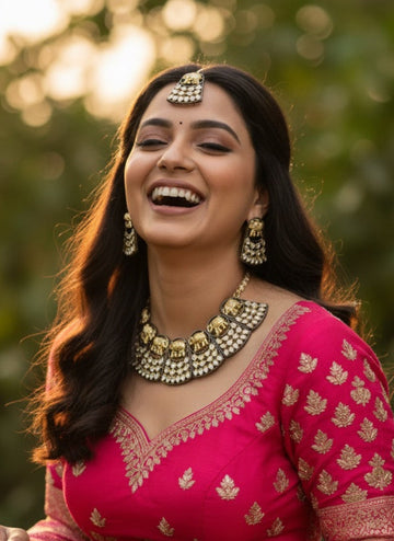 Abdesigns Gold Plated Polki Stones Necklace Set