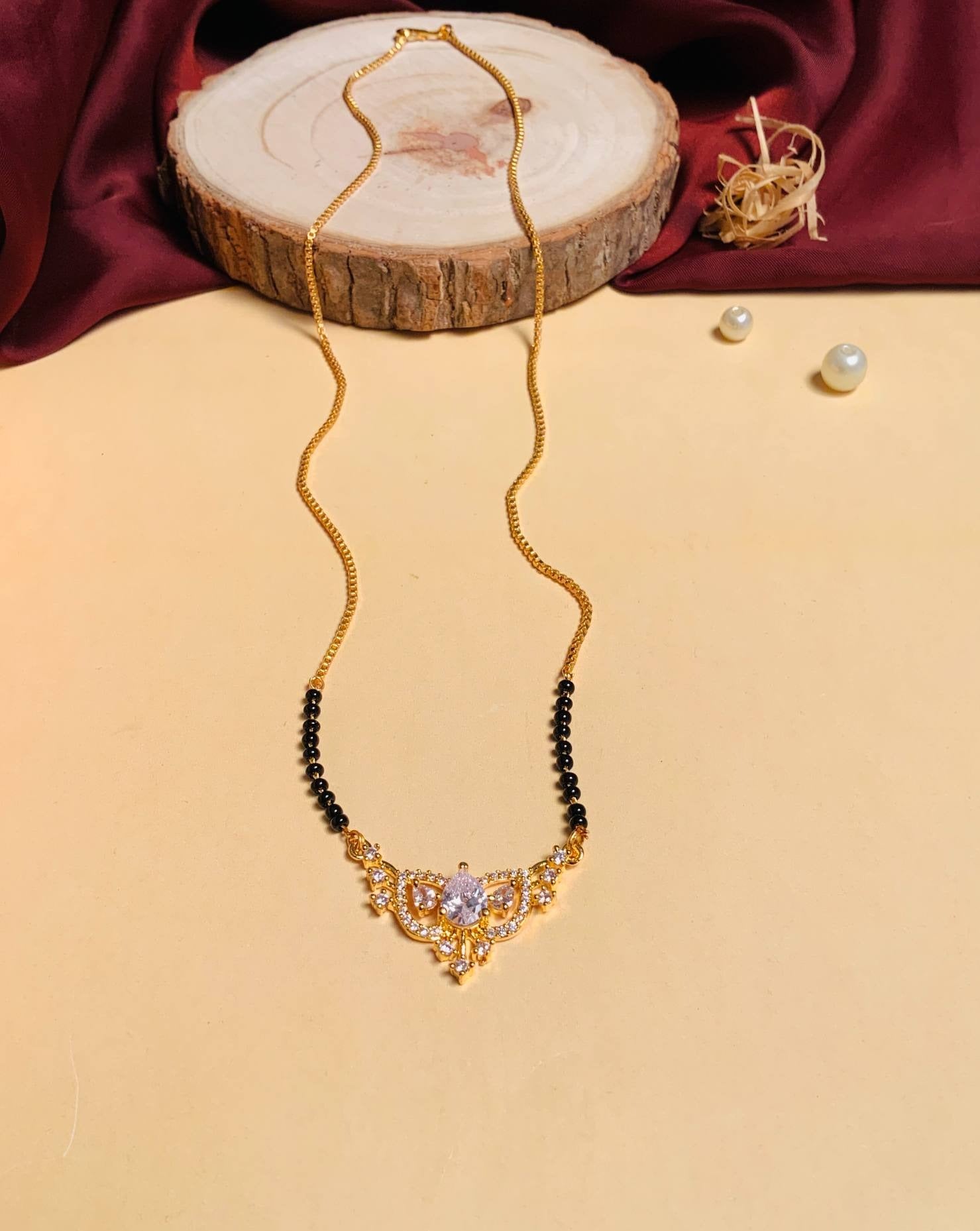 Contemporary Gold Plated American Diamond Mangalsutra - Abdesignsjewellery