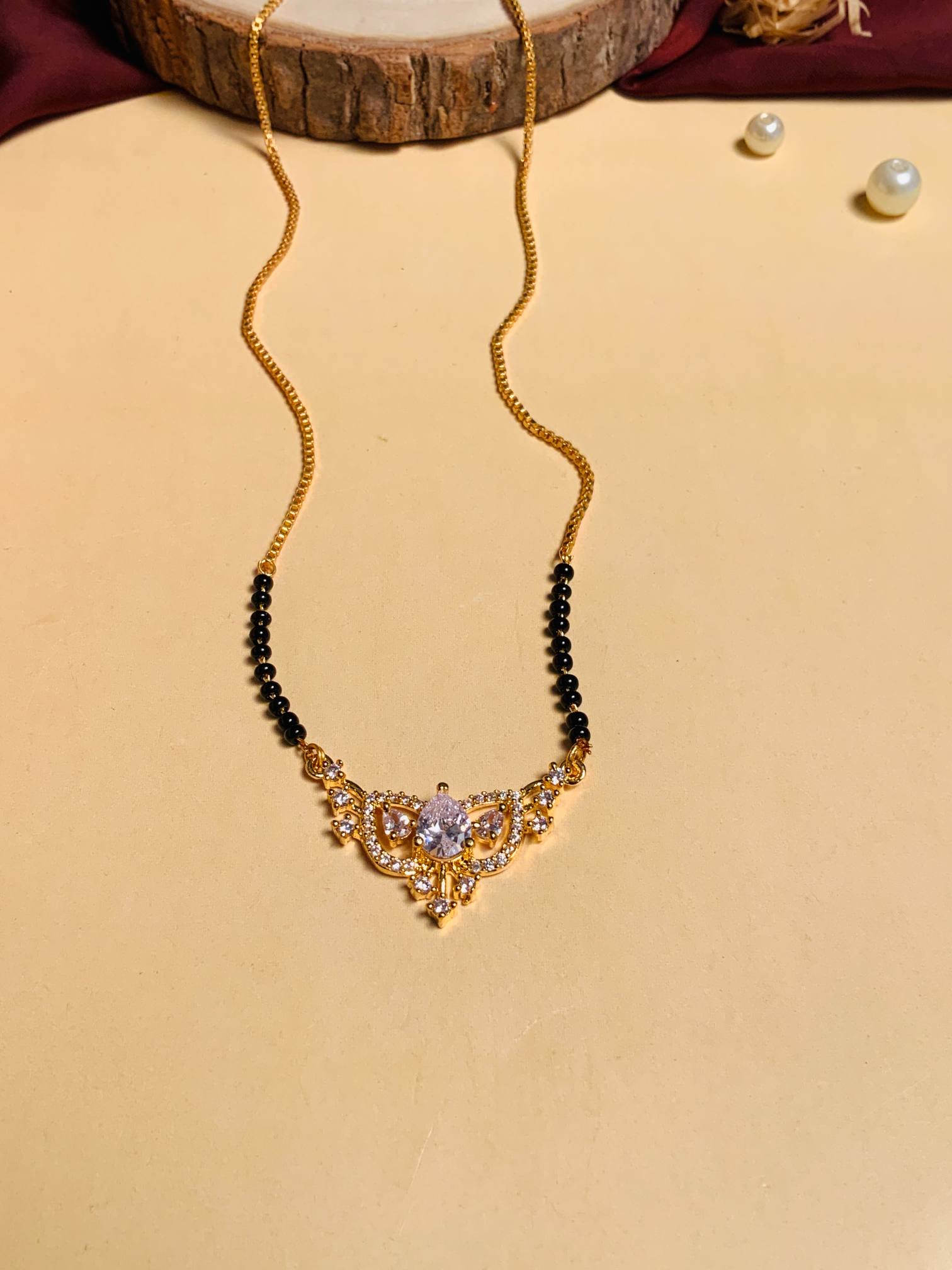 Contemporary Gold Plated American Diamond Mangalsutra - Abdesignsjewellery