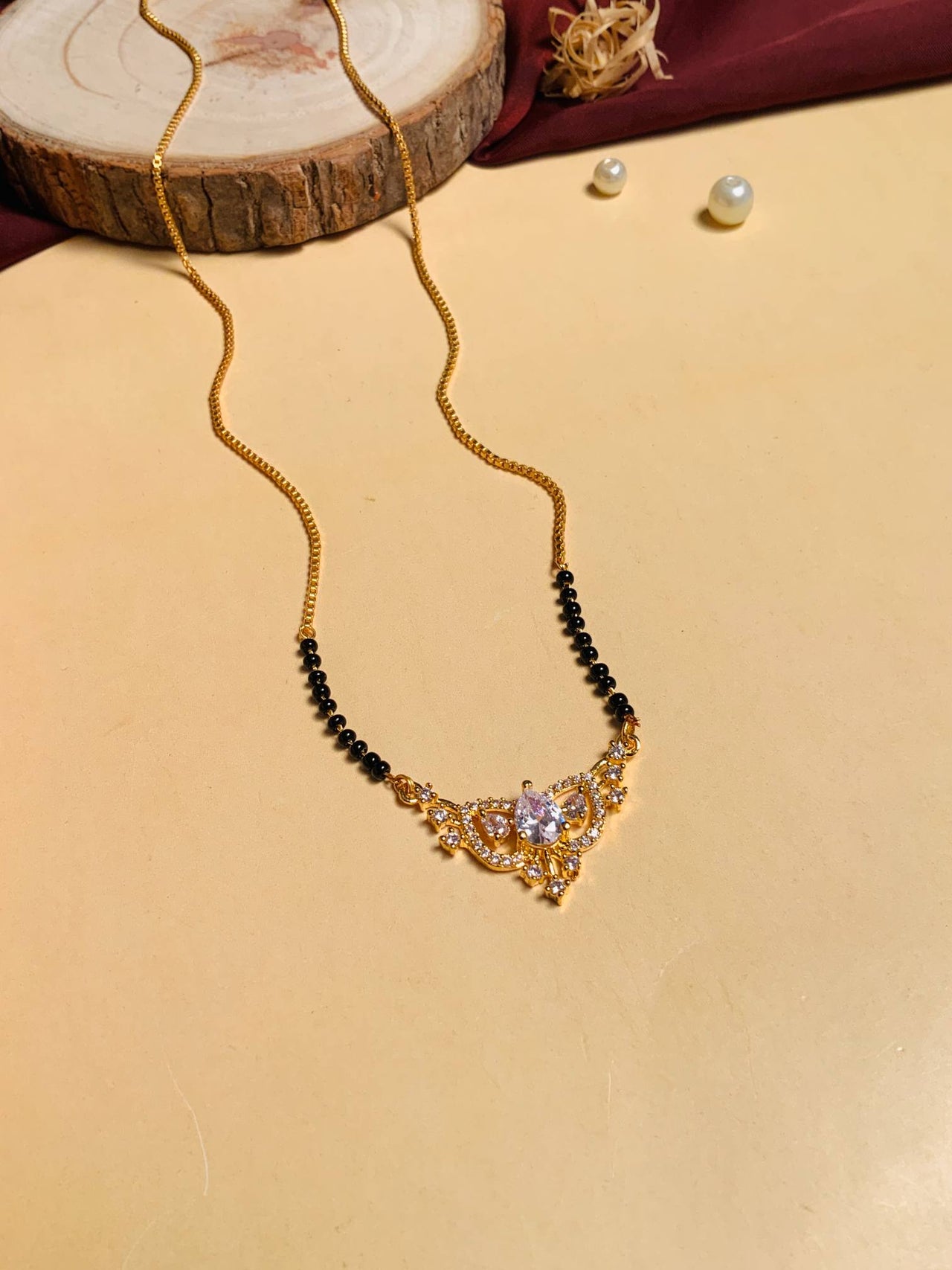 Contemporary Gold Plated American Diamond Mangalsutra - Abdesignsjewellery