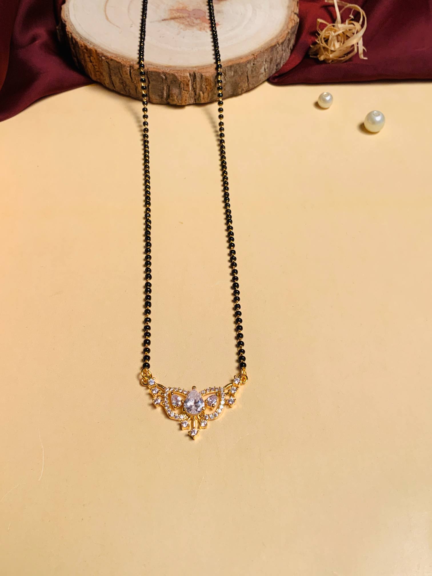Contemporary Gold Plated American Diamond Mangalsutra - Abdesignsjewellery