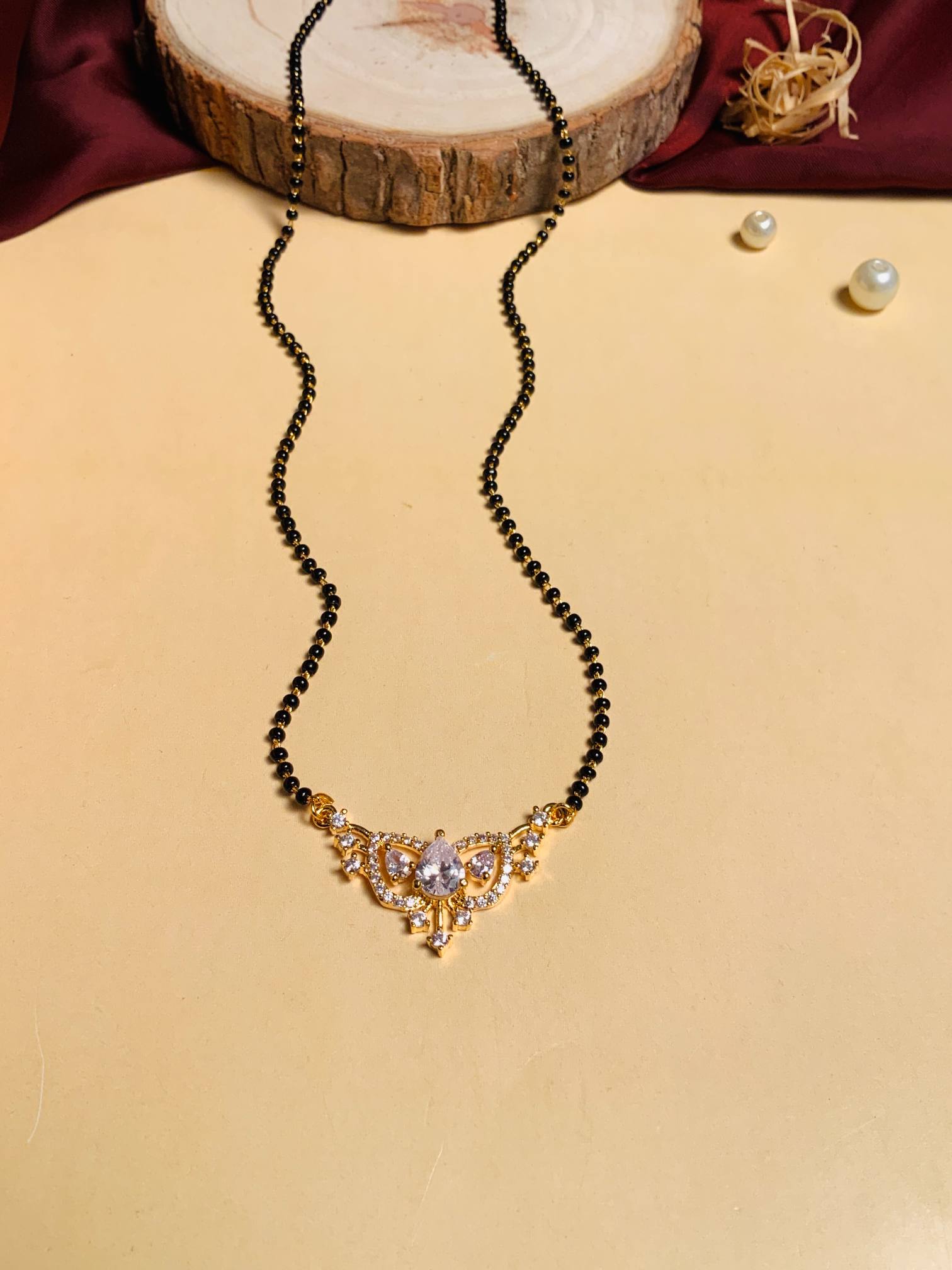 Contemporary Gold Plated American Diamond Mangalsutra - Abdesignsjewellery