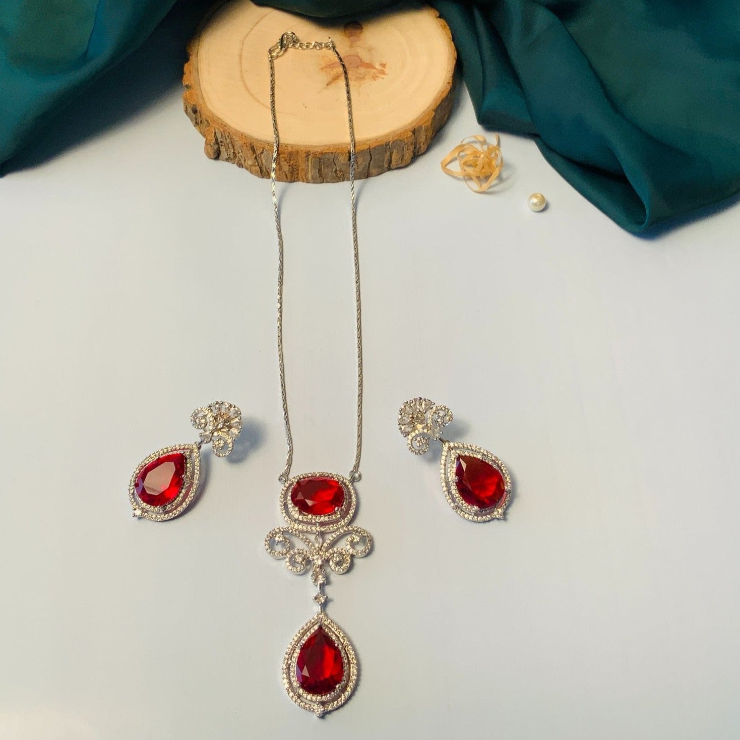 Sparkling CZ Crystal Silver Plated Pendant Chain - earrings by Abdesigns Jewellery
