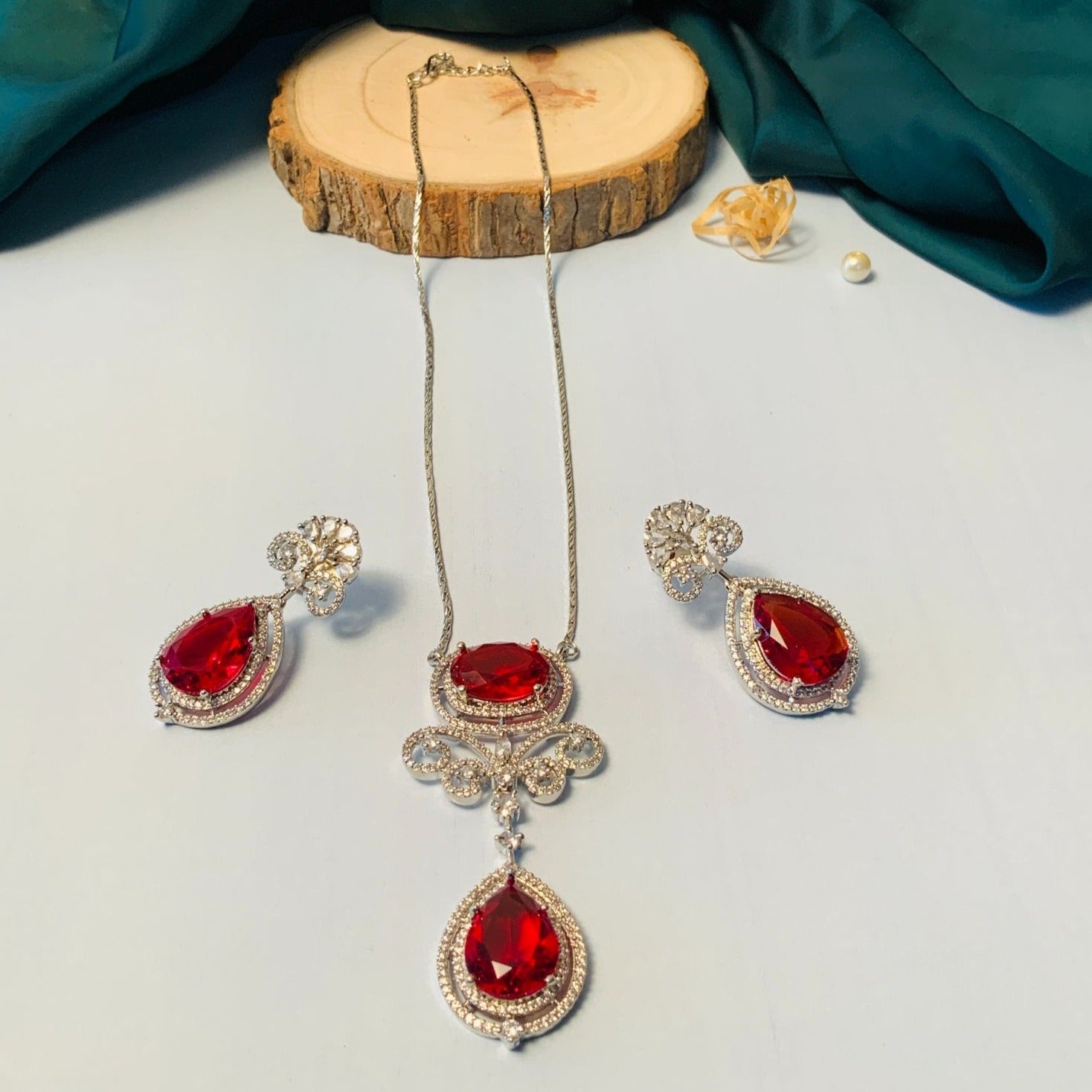 Sparkling CZ Crystal Silver Plated Pendant Chain - earrings by Abdesigns Jewellery