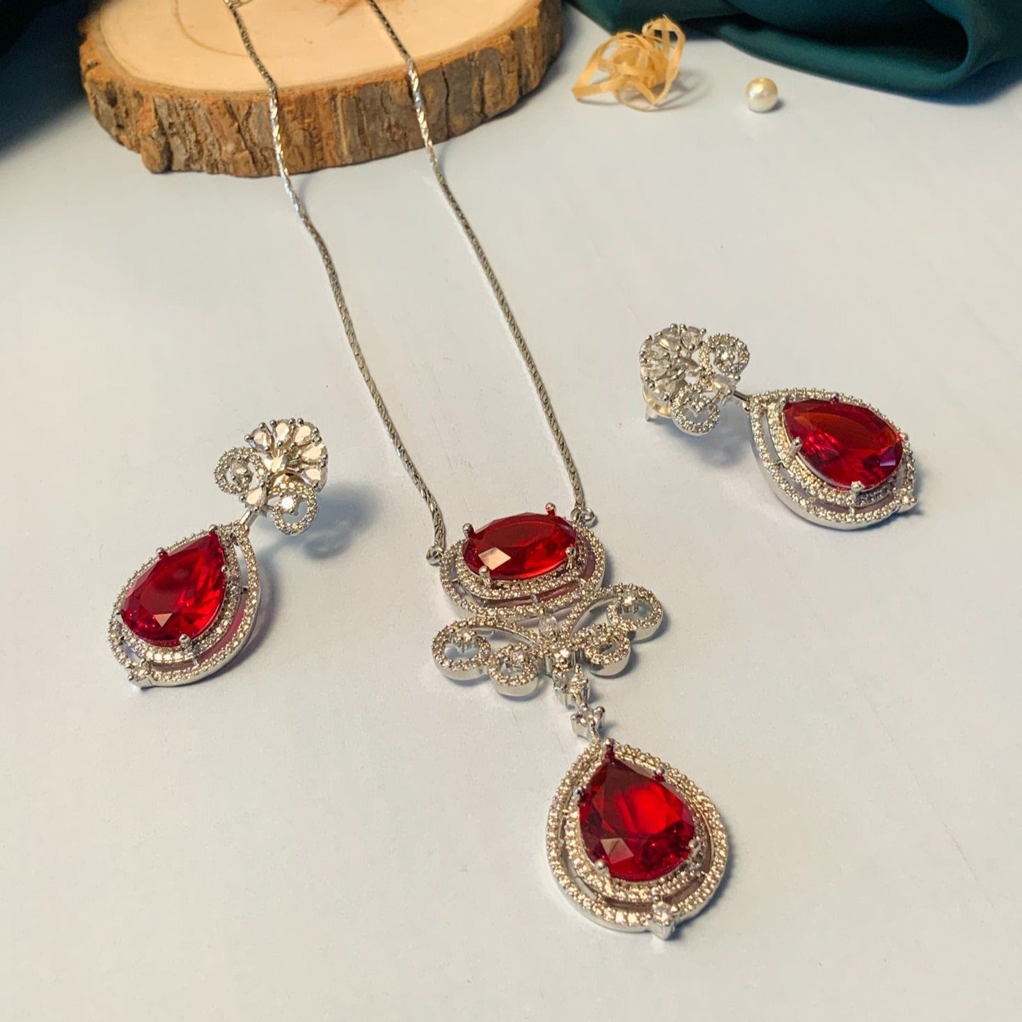 Sparkling CZ Crystal Silver Plated Pendant Chain - earrings by Abdesigns Jewellery