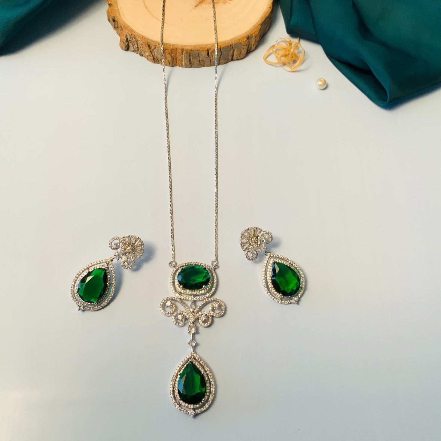 Sparkling CZ Crystal Silver Plated Pendant Chain - earrings by Abdesigns Jewellery