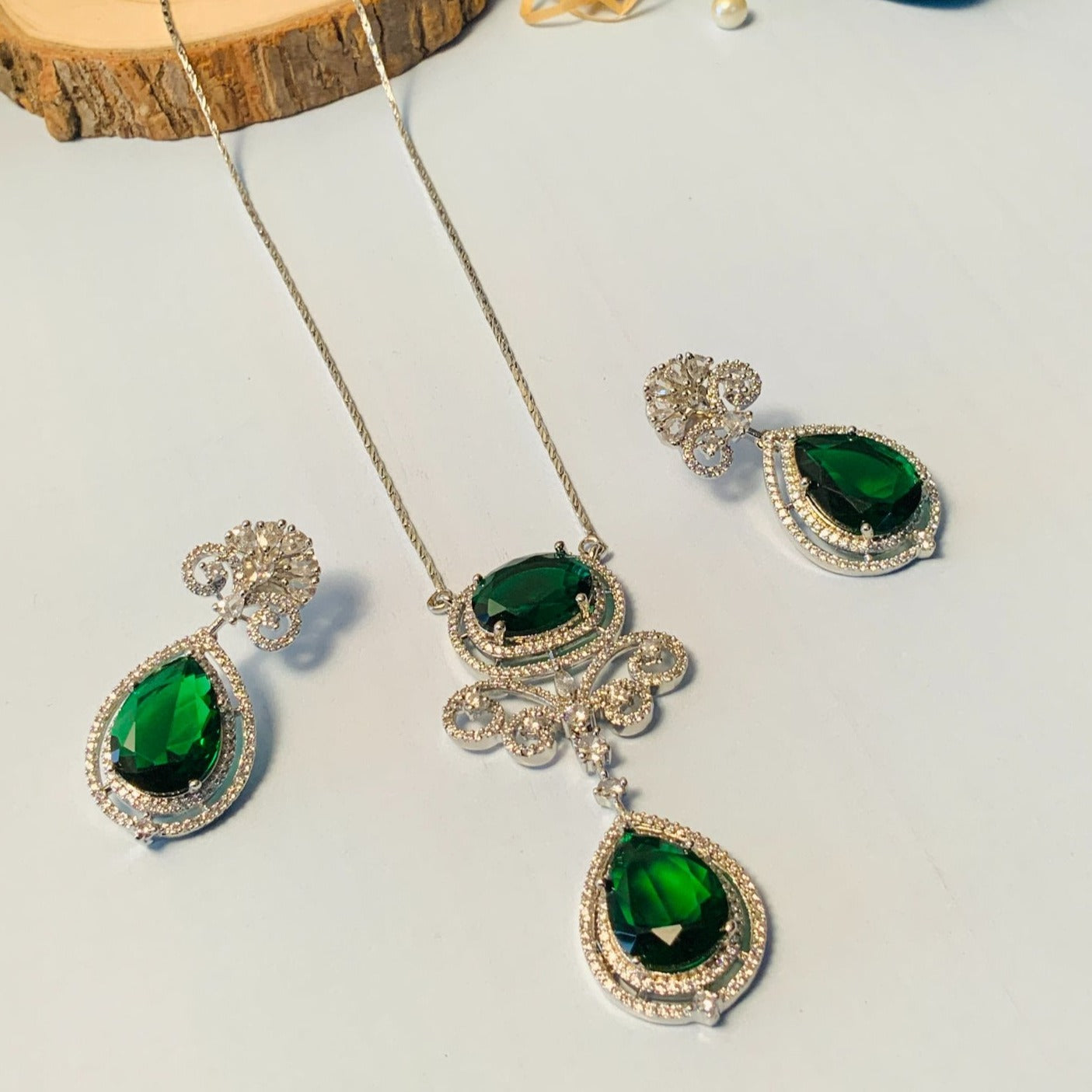 Sparkling CZ Crystal Silver Plated Pendant Chain - earrings by Abdesigns Jewellery