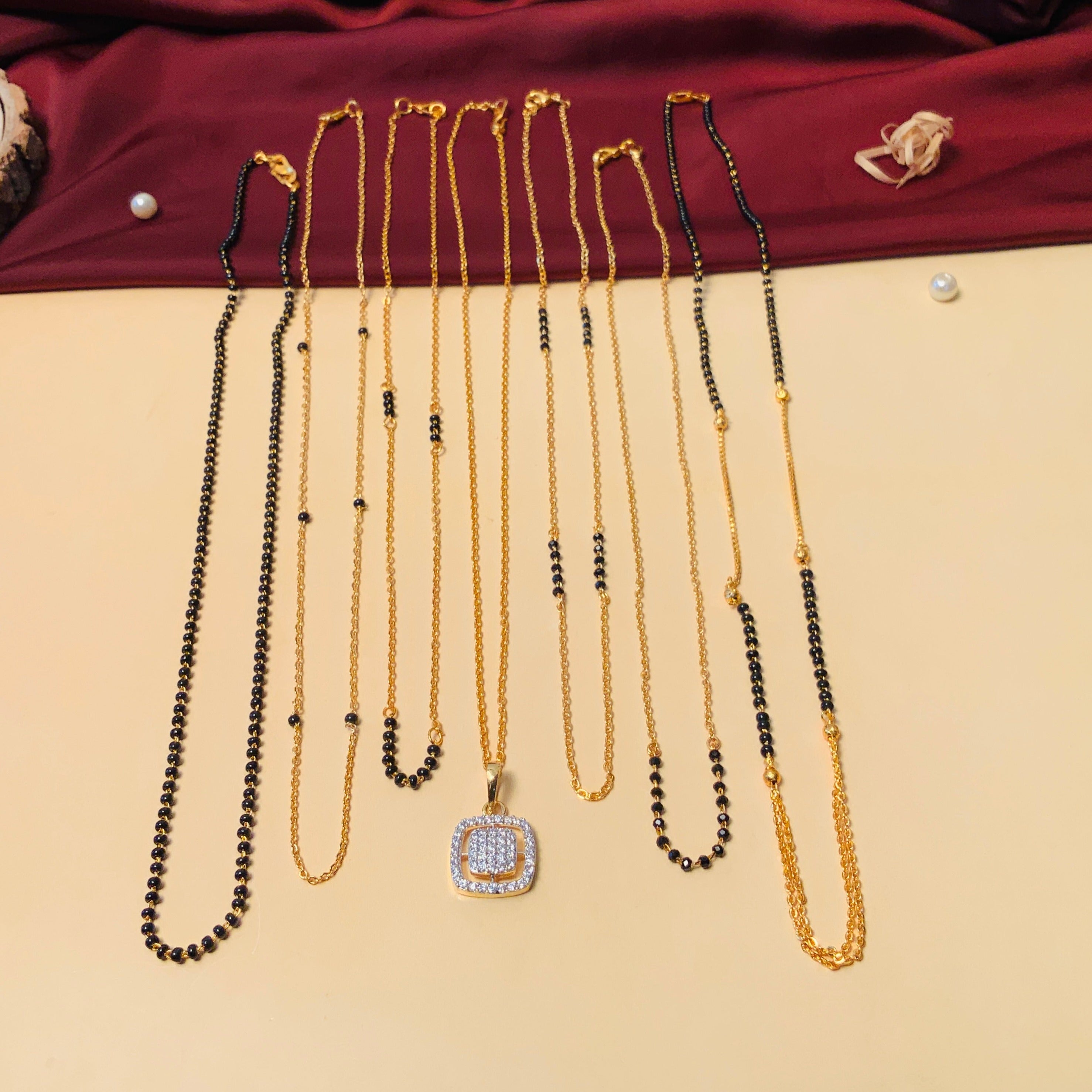 Versatile High Quality Gold Plated American Diamond Mangalsutra Combo