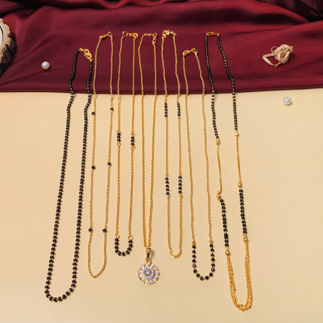 Versatile High Quality Gold Plated American Diamond Mangalsutra Combo