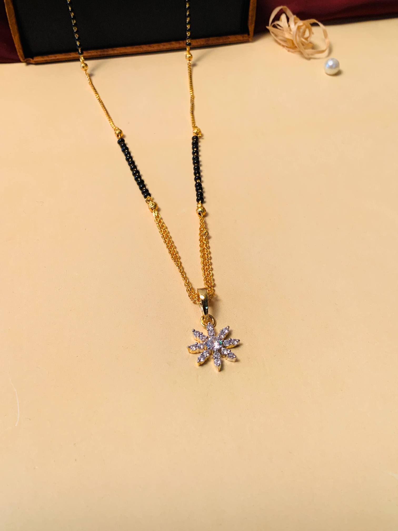 Contemporary Floral Gold Plated Mangalsutra - Abdesignsjewellery