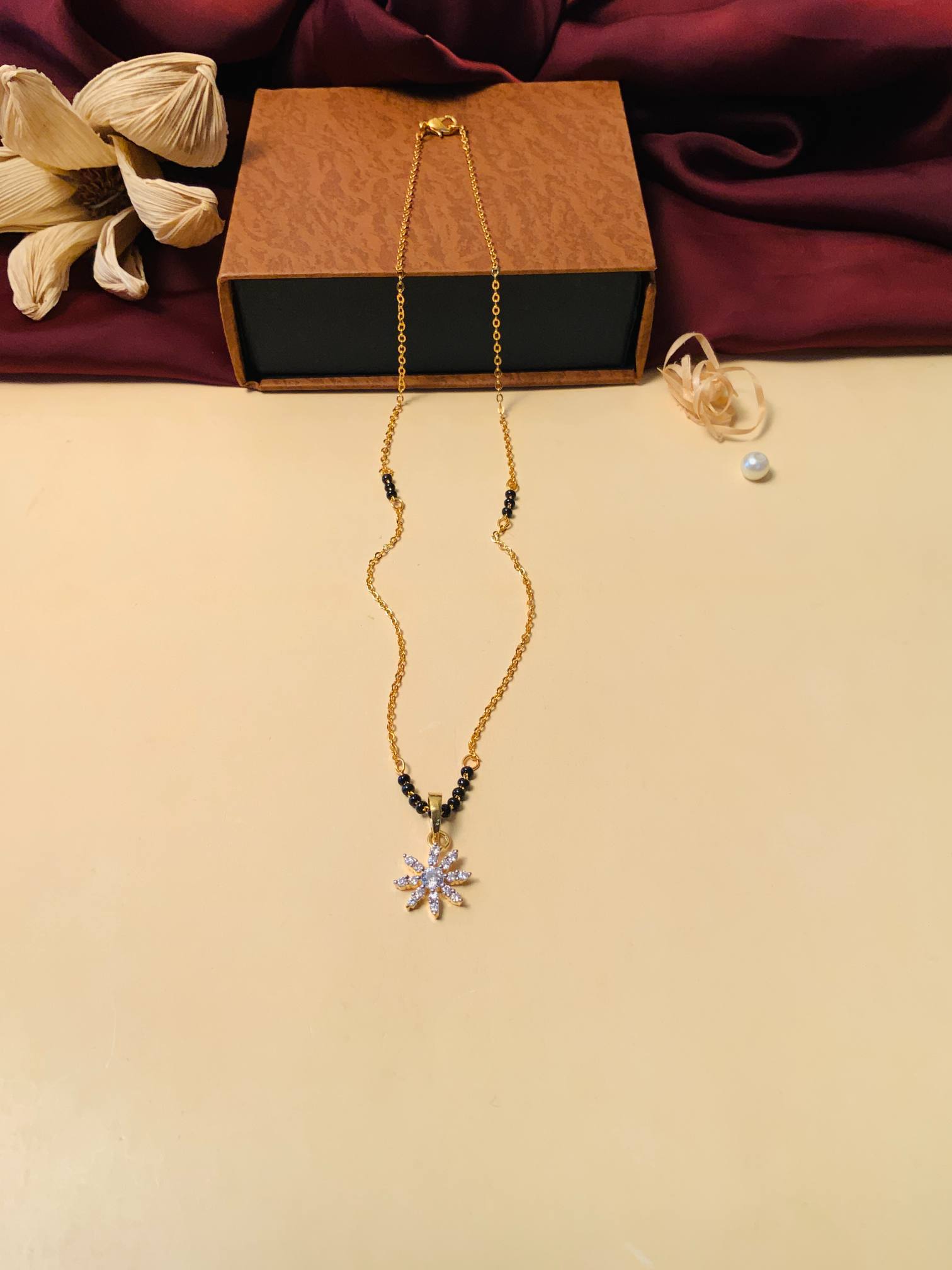Contemporary Floral Gold Plated Mangalsutra - Abdesignsjewellery