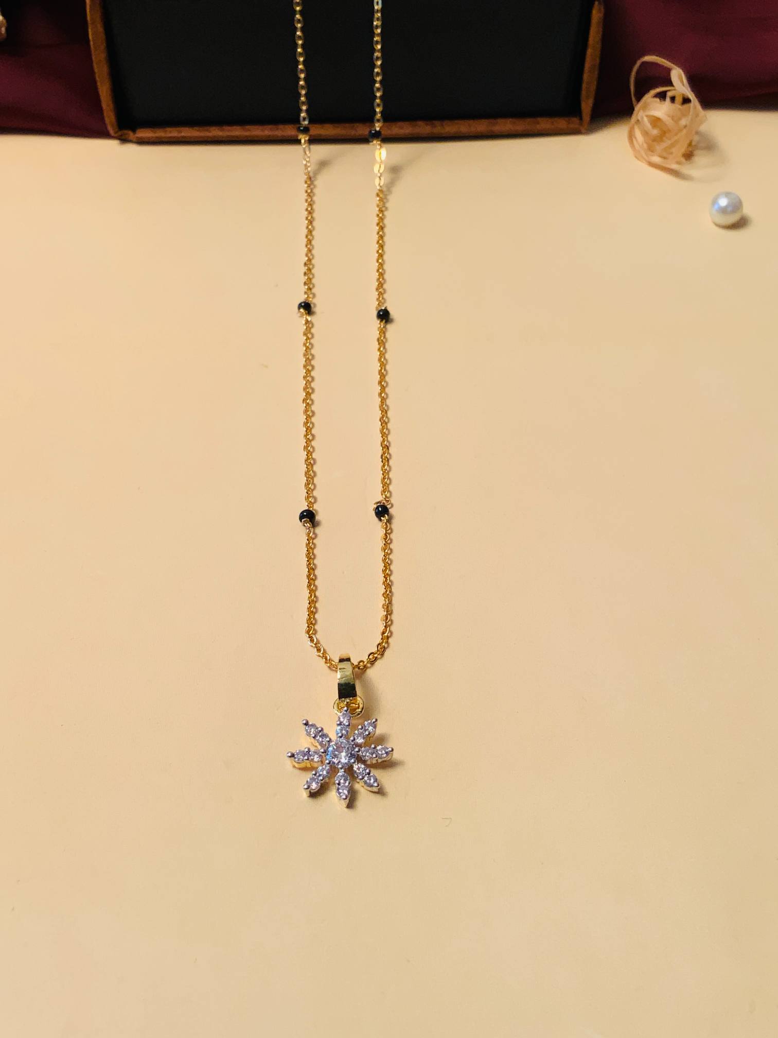 Contemporary Floral Gold Plated Mangalsutra - Abdesignsjewellery
