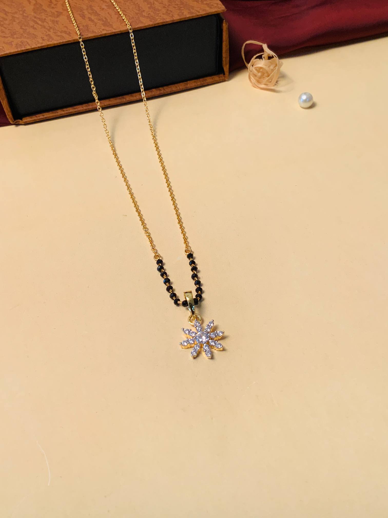 Contemporary Floral Gold Plated Mangalsutra - Abdesignsjewellery