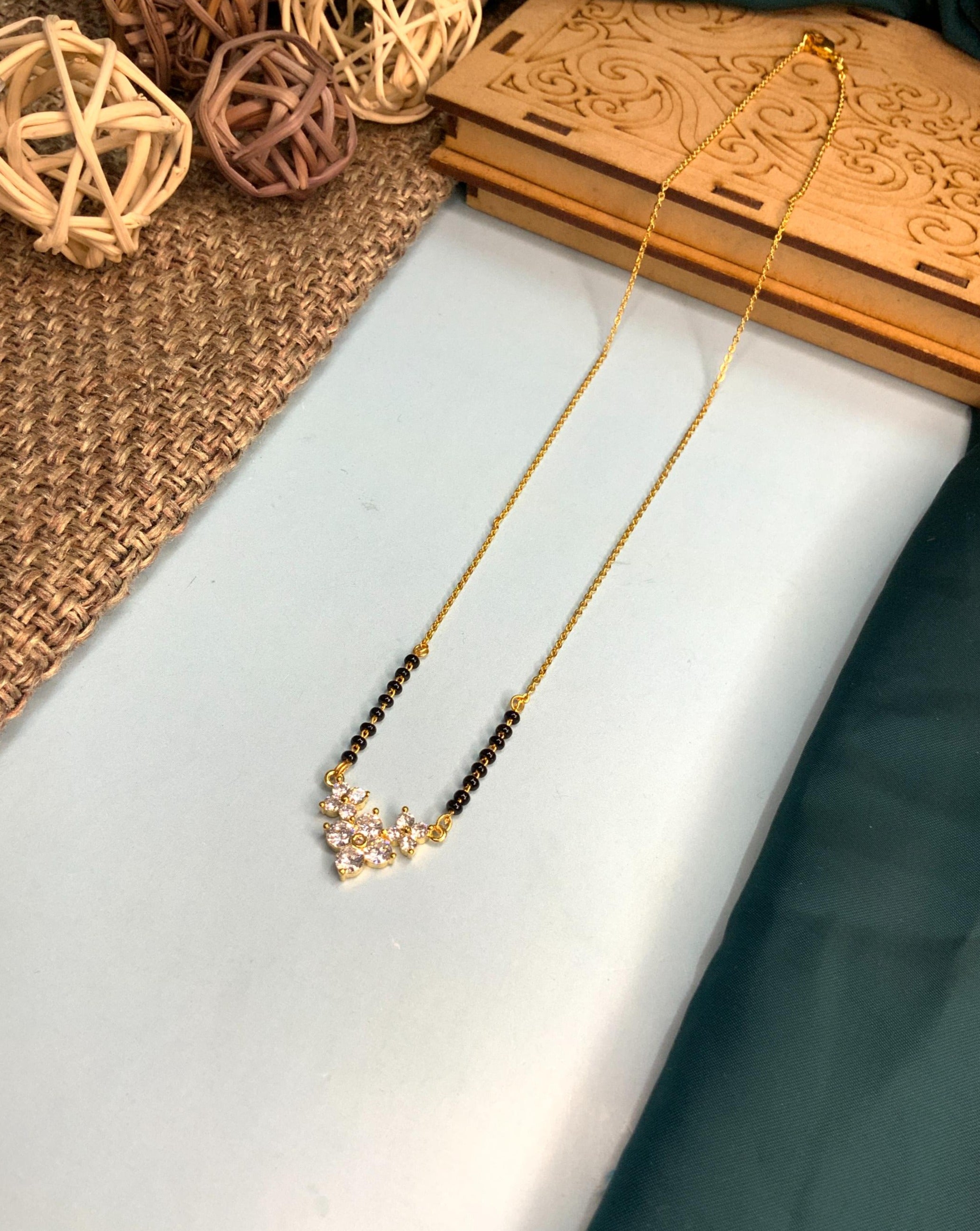 Minimal Gold Plated Triple Flower Mangalsutra - Abdesignsjewellery