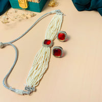 Thumbnail for Charming Colouring Stone Silver Plated Pearl Chocker Necklace