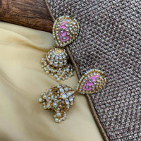 Thumbnail for Alluring Pink Gold Plated Jadau Stone Earrings - Abdesignsjewellery