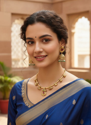 Abdesigns Gold Plated KempStone Hasli Necklace Set