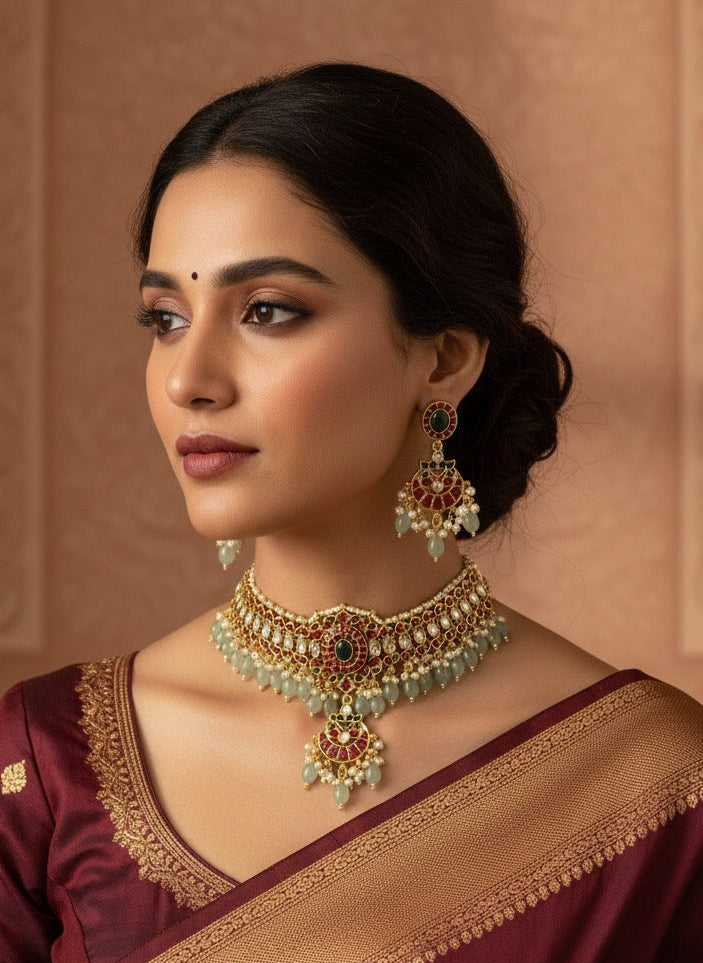 Abdesigns Gold Plated Kempstone Necklace Set