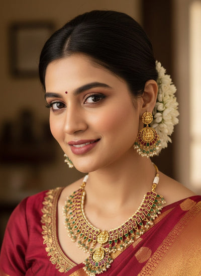 Abdesigns Gold Plated KempStone Necklace Set