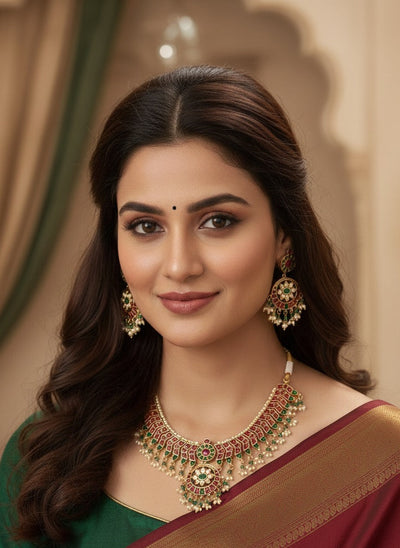 Abdesigns Gold Plated KempStone Necklace Set