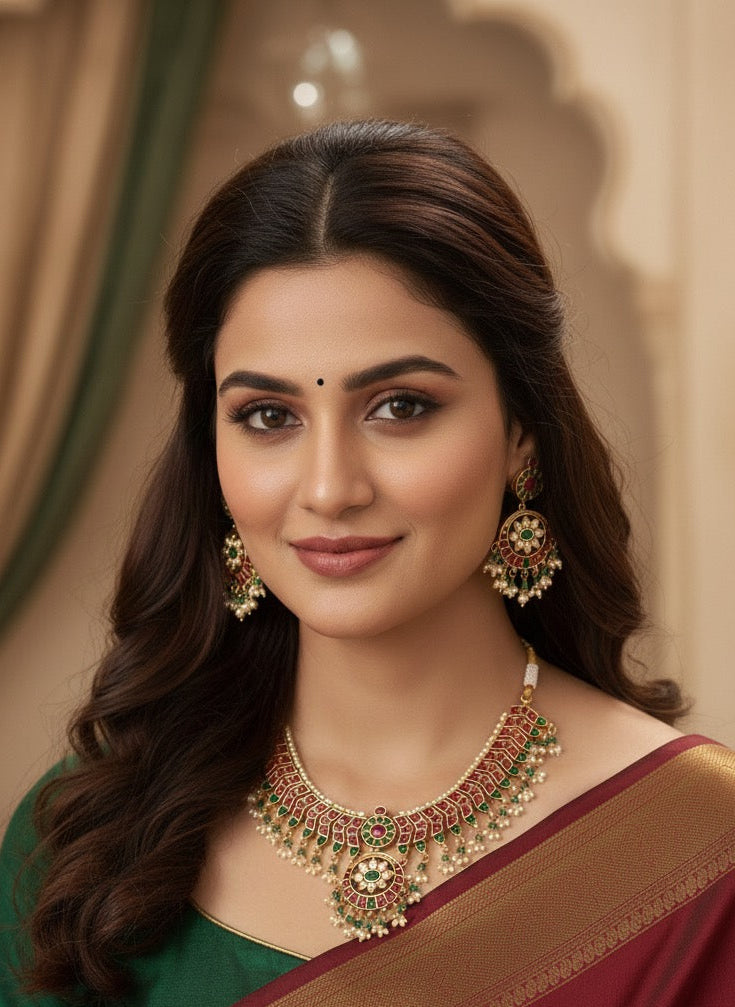 Abdesigns Gold Plated KempStone Necklace Set