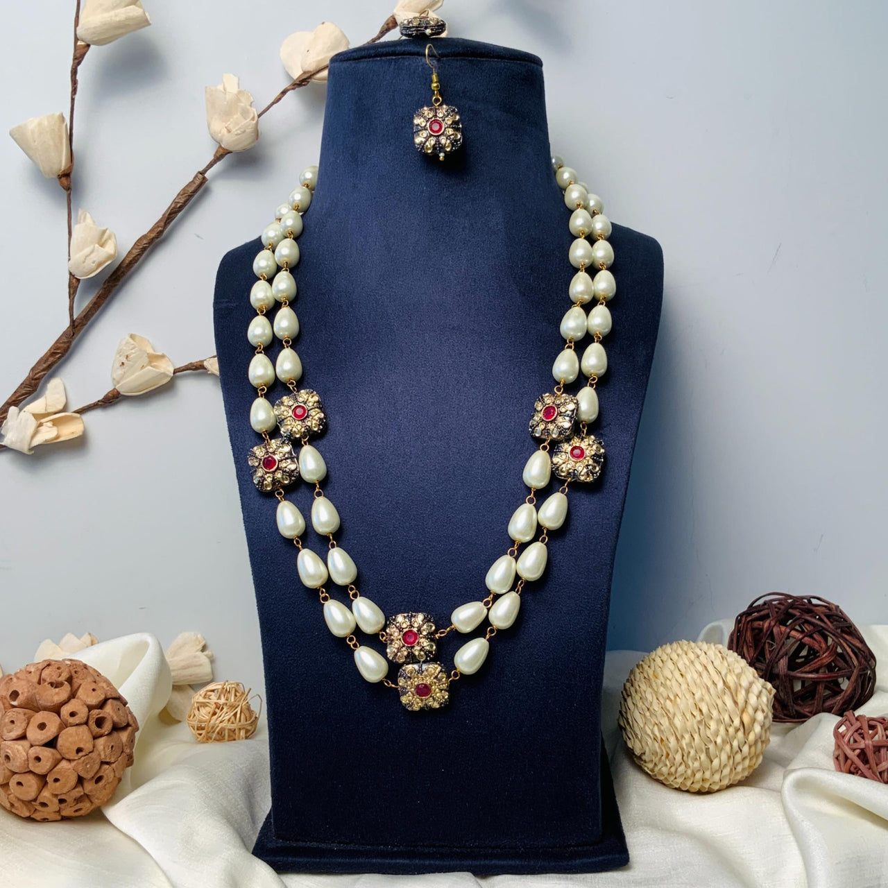 Stunning Two Layered White Pearl Jaipuri Mala - Abdesignsjewellery