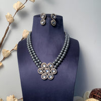Thumbnail for Statement Victorian Floral Polki Necklace With Grey Pearls