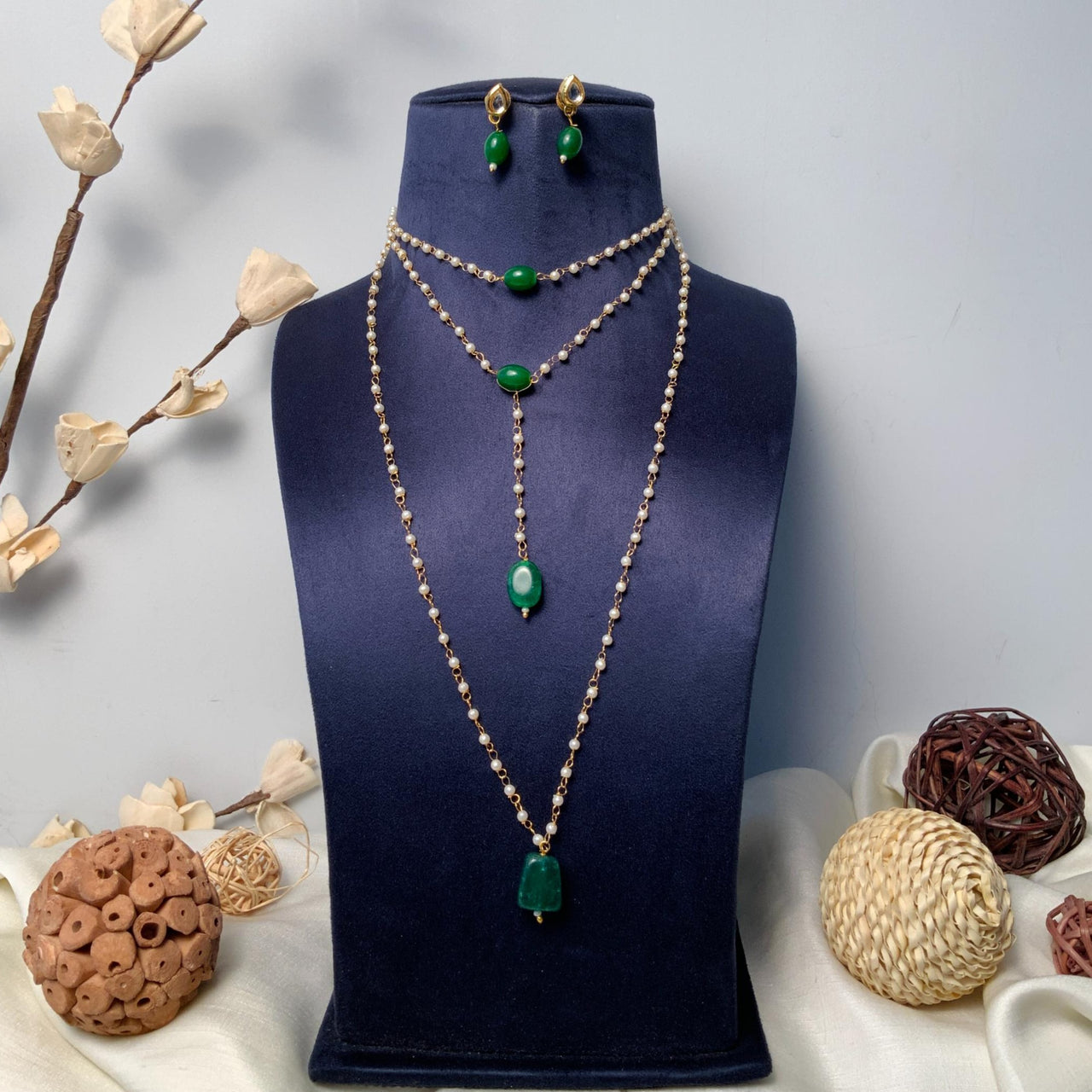 Handcrafted Green Gold Plated Layered Necklace - Abdesignsjewellery