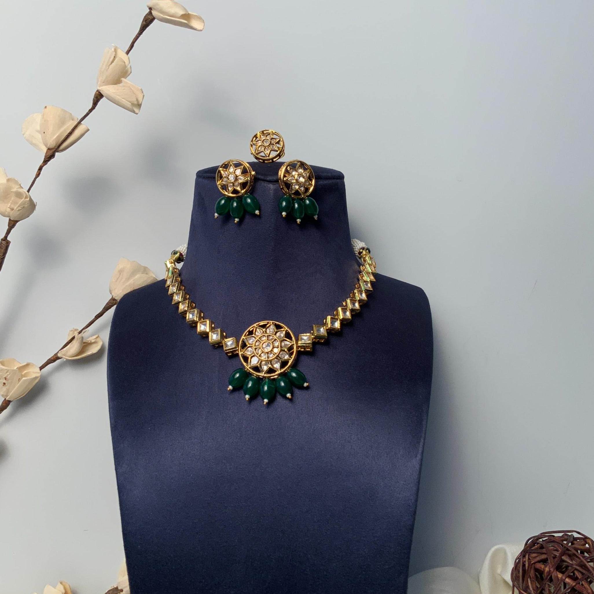 Stunning Gold Plated Kundan Studded Necklace Set Ring