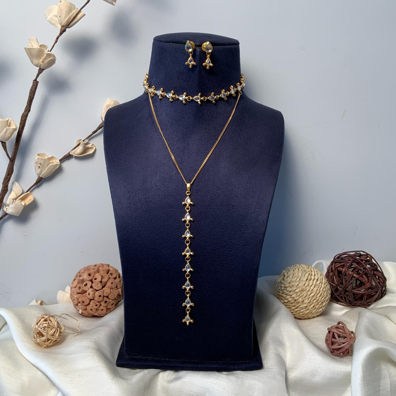 Beautiful Long Double Layered Kundan Gold Plated Necklace - Abdesignsjewellery