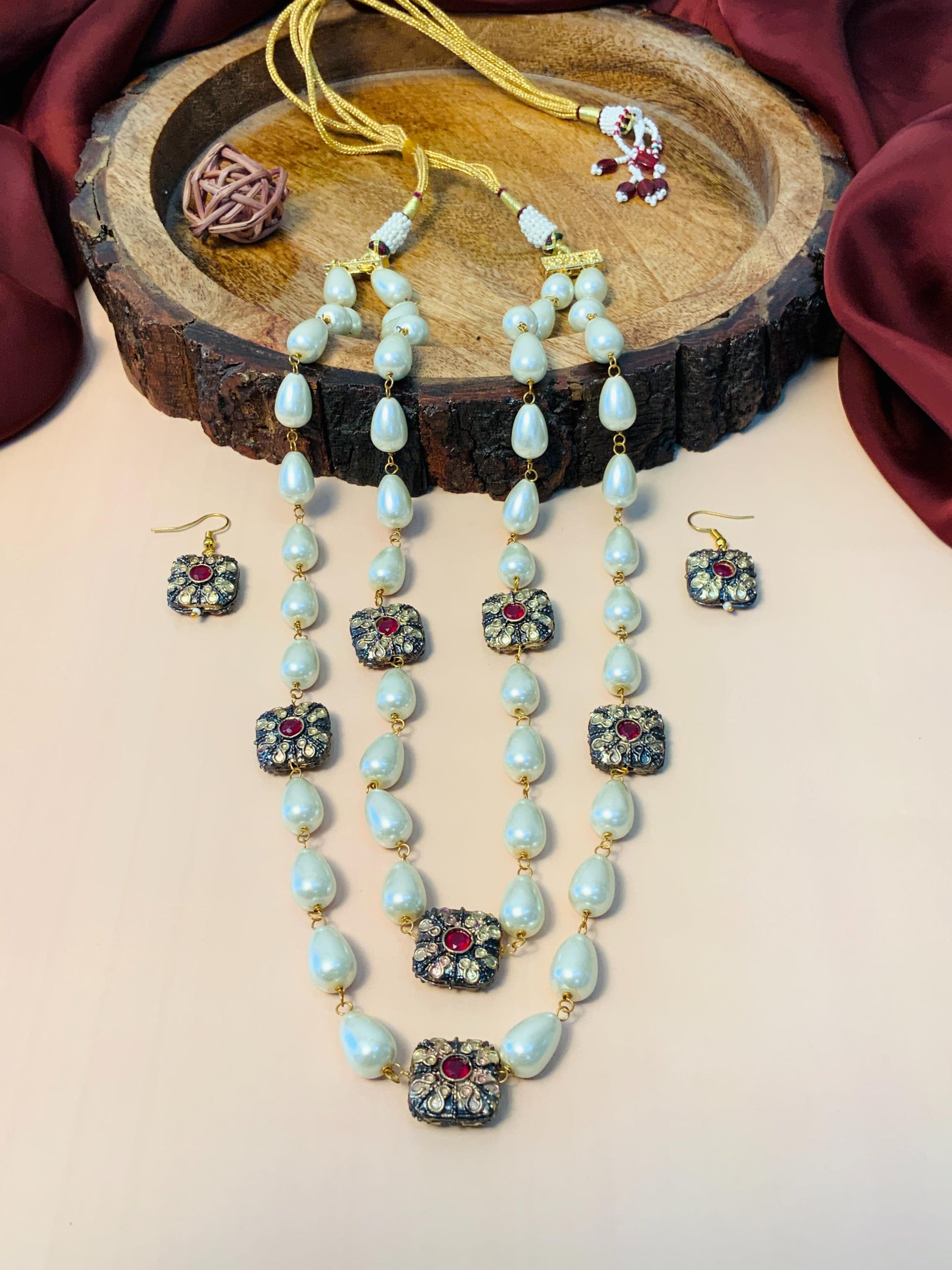 Stunning Two Layered White Pearl Jaipuri Mala - Abdesignsjewellery