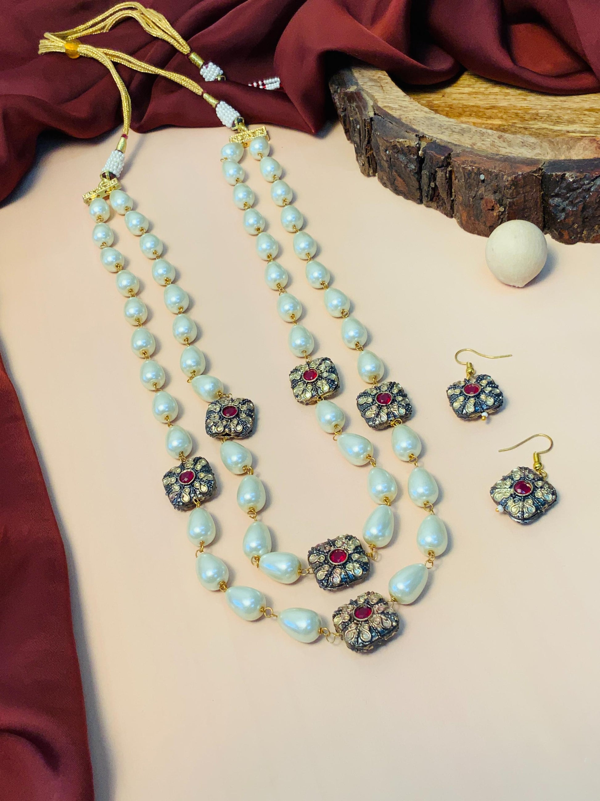 Stunning Two Layered White Pearl Jaipuri Mala - Abdesignsjewellery