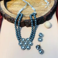Thumbnail for Statement Victorian Floral Polki Necklace With Grey Pearls