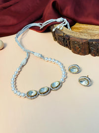 Thumbnail for Uncut Diamond AD Silver Plated Pearl Chocker Necklace
