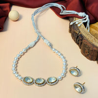 Thumbnail for Uncut Diamond AD Silver Plated Pearl Chocker Necklace