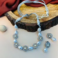 Thumbnail for Charming Uncut Polki AD Silver Plated Pearl Chocker Necklace - Abdesignsjewellery