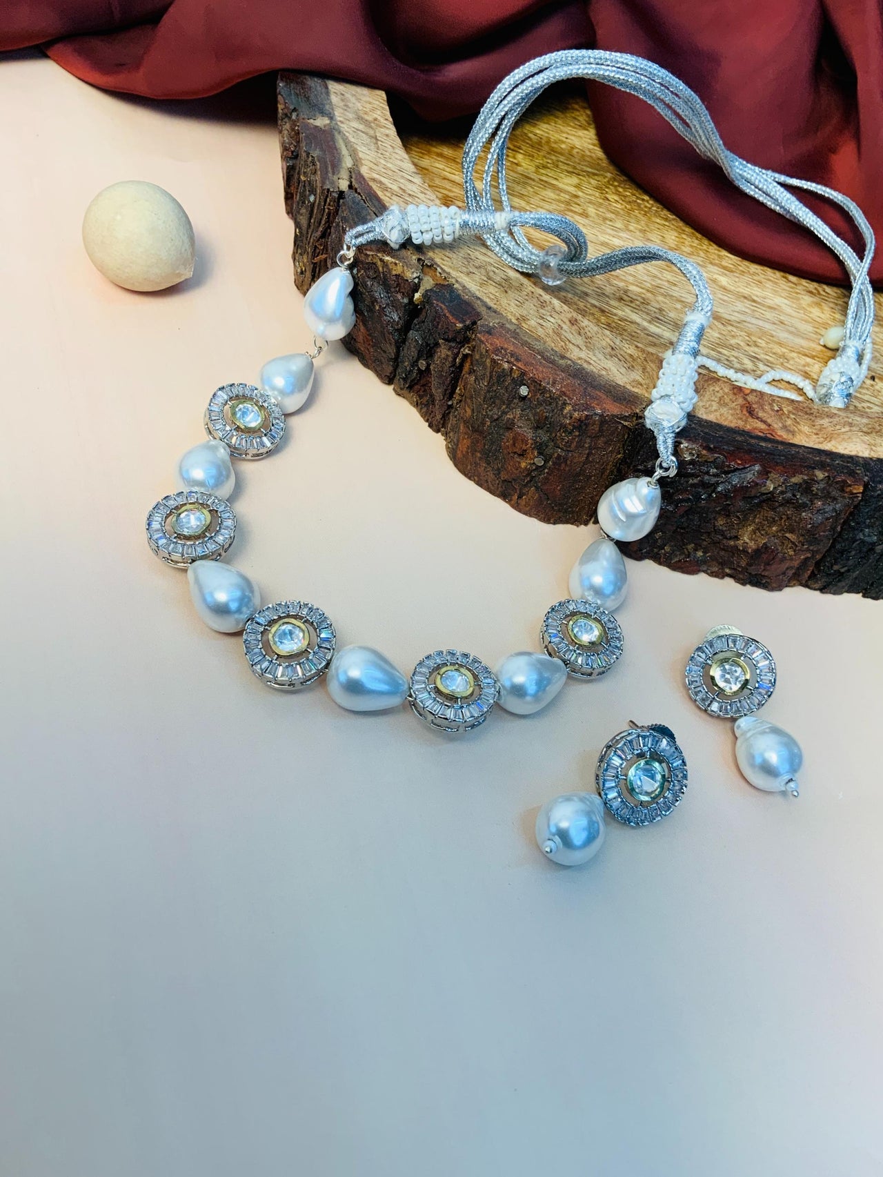 Charming Uncut Polki AD Silver Plated Pearl Chocker Necklace - Abdesignsjewellery