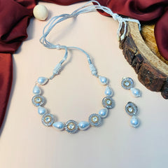 Charming Uncut Polki AD Silver Plated Pearl Choker Necklace