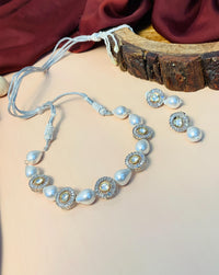 Thumbnail for Charming Uncut Polki AD Silver Plated Pearl Chocker Necklace