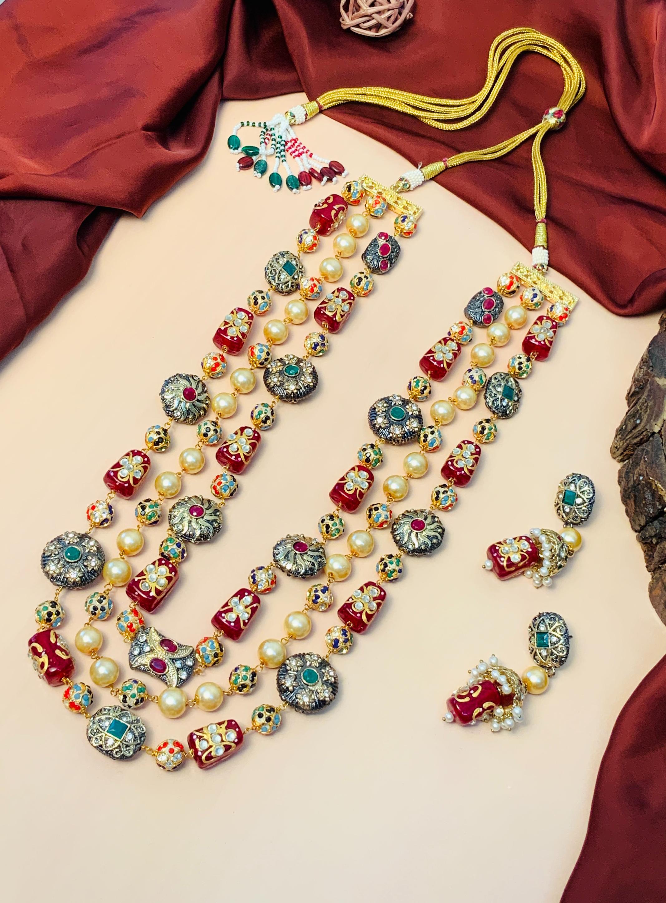 Finely Crafted High Quality Jaipuri Beads Multilayer Mala - Abdesignsjewellery