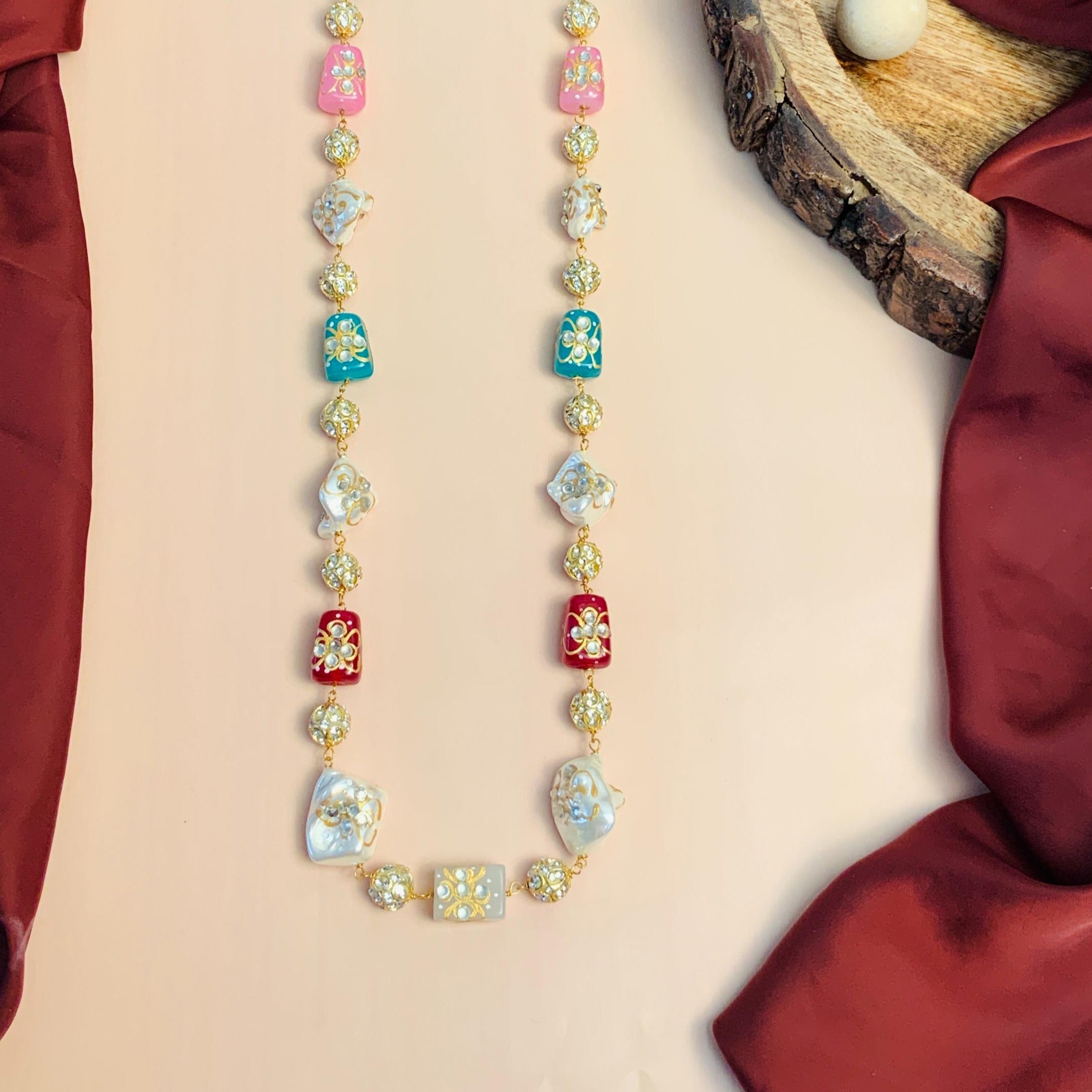 Handcrafted Jaipuri Colourful Baroque Pearl Beads Mala - Abdesignsjewellery