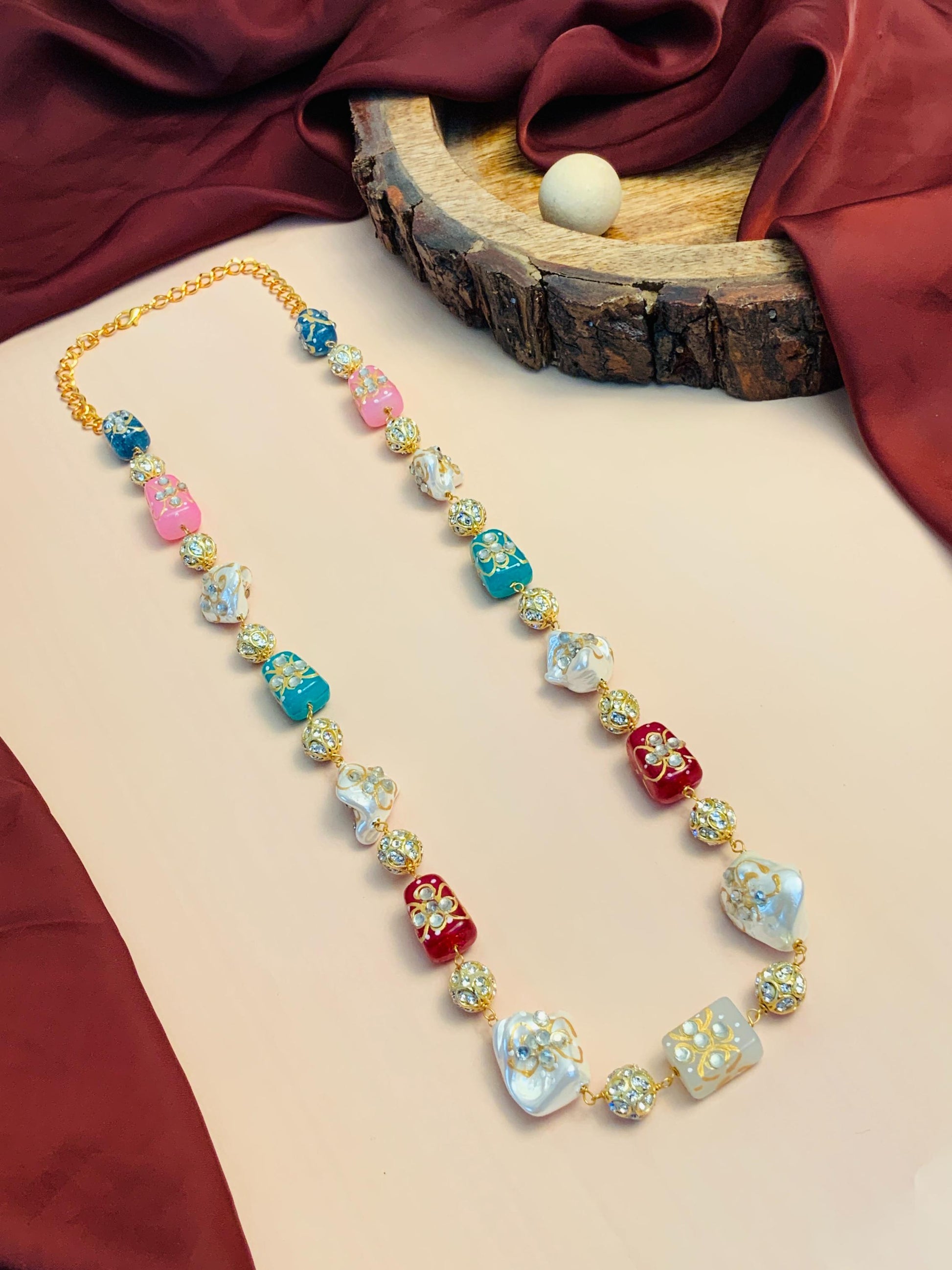 Handcrafted Jaipuri Colourful Baroque Pearl Beads Mala - Abdesignsjewellery