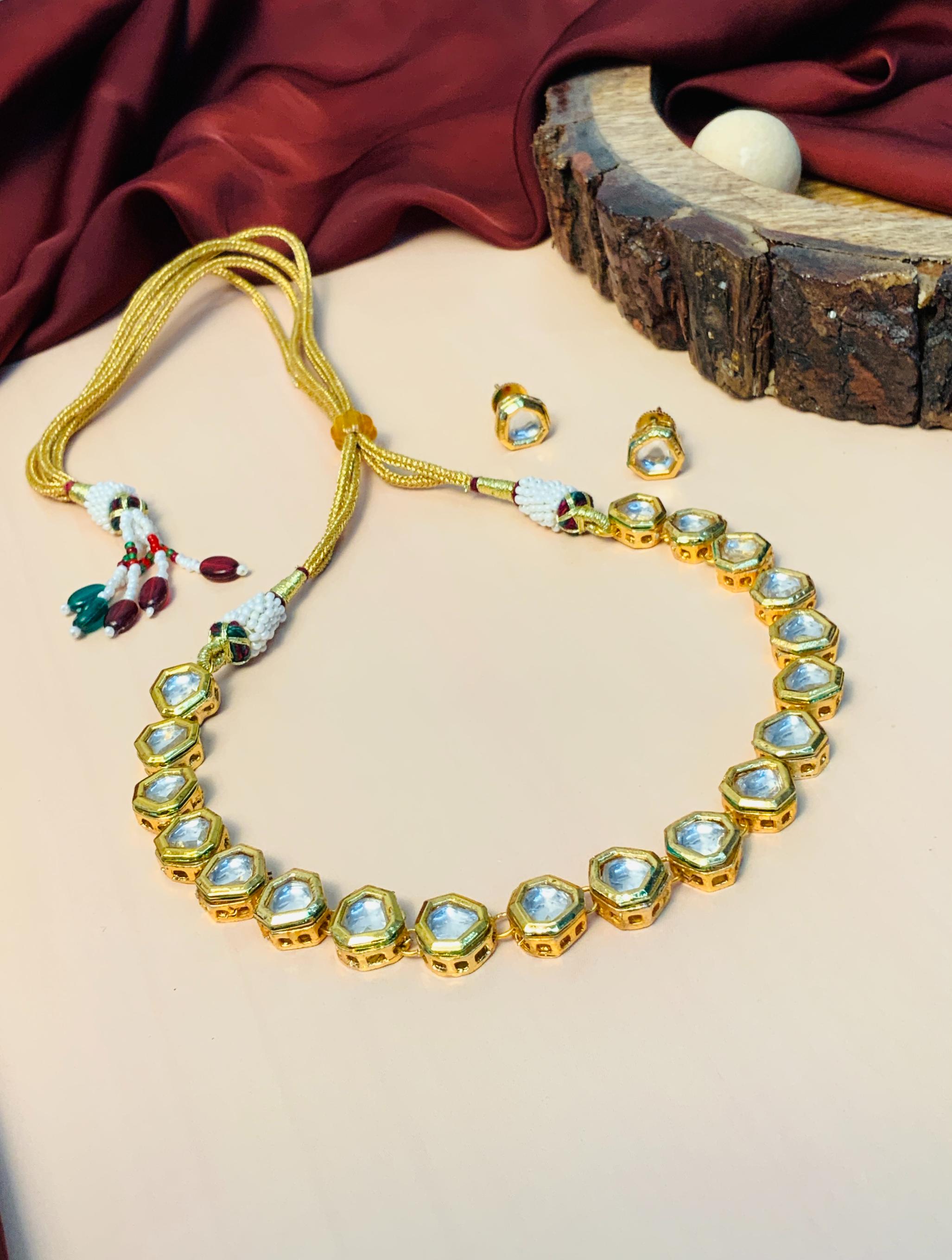 Mesmerising Hexagon Polki Chocker Necklace