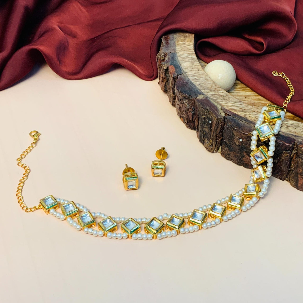 Elegant Beads Studded Polki Chocker Necklace - Abdesignsjewellery