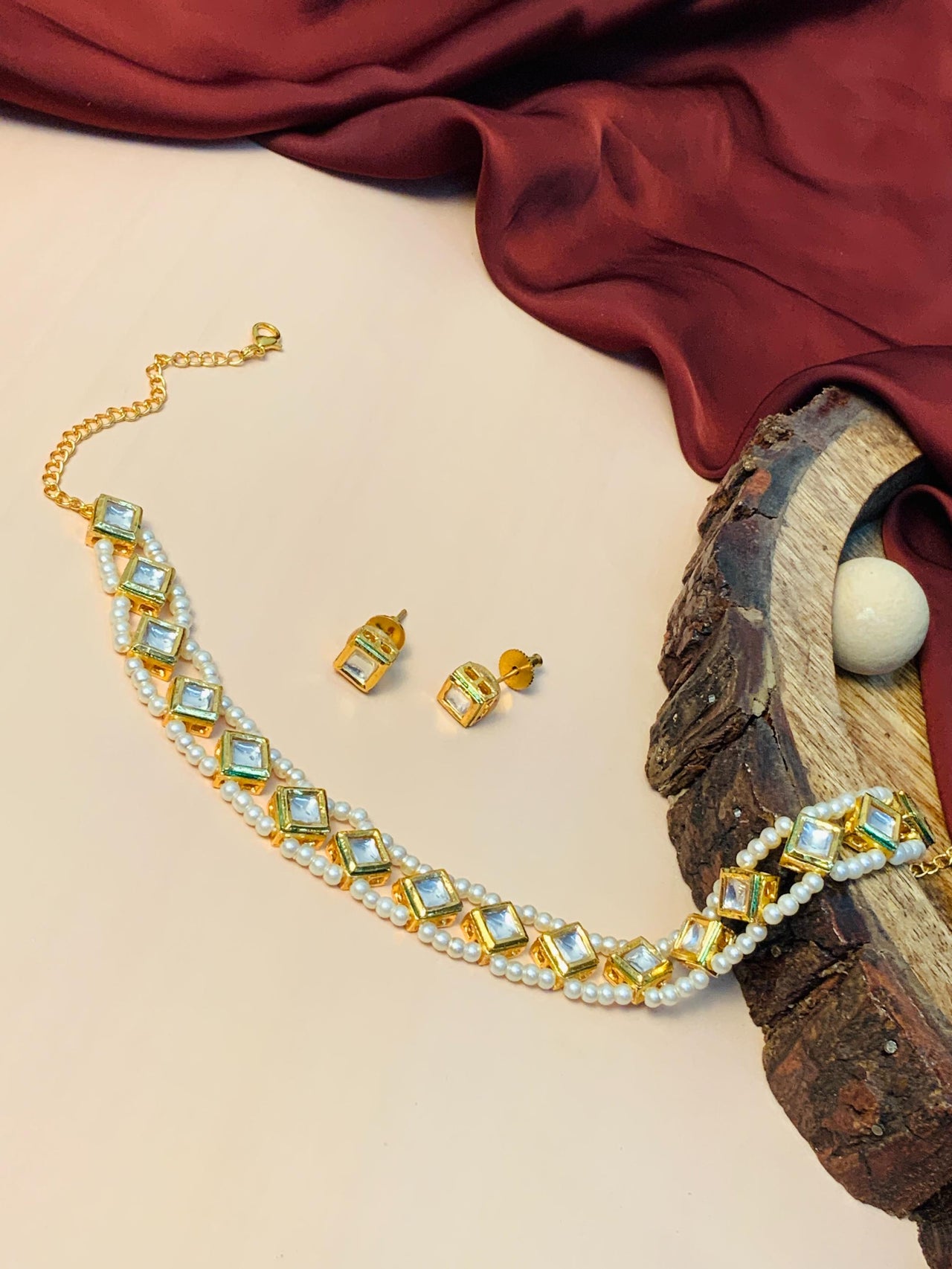 Elegant Beads Studded Polki Chocker Necklace - Abdesignsjewellery